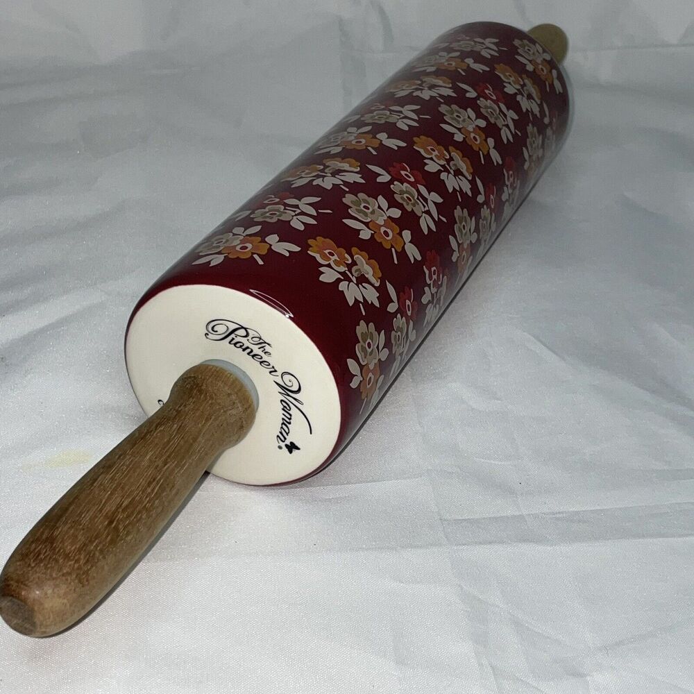 Pioneer Woman Fall Flowers Autumn Harvest Ceramic Rolling Pin Wood Handles